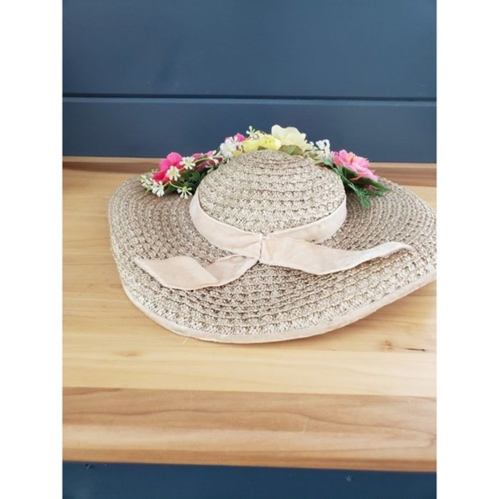 NWT Vintage Sunhat with Faux Flowers‎ - Picture 2 of 7